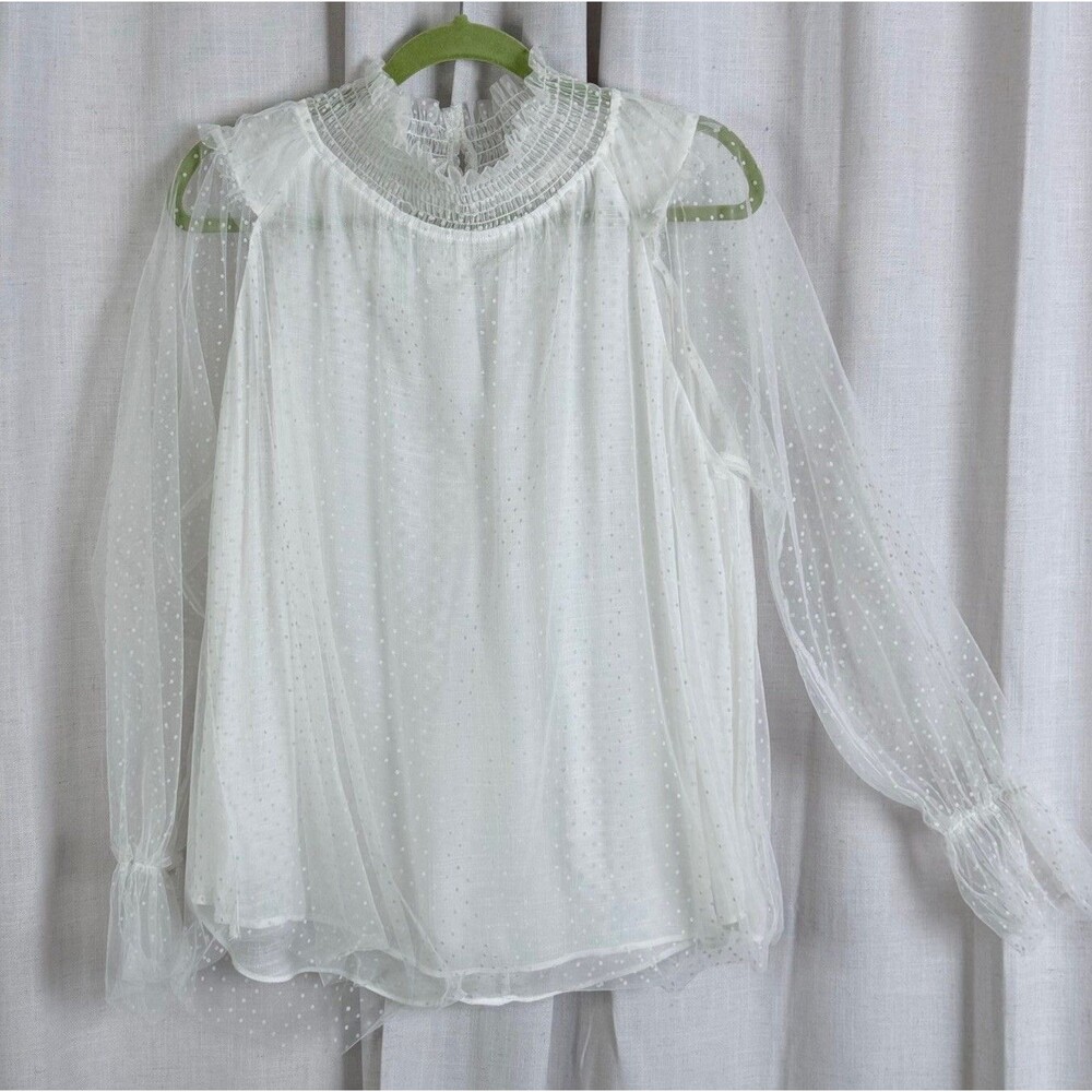 ivory swiss dot sheer mesh blouse victorian cottagecore romantic boho large